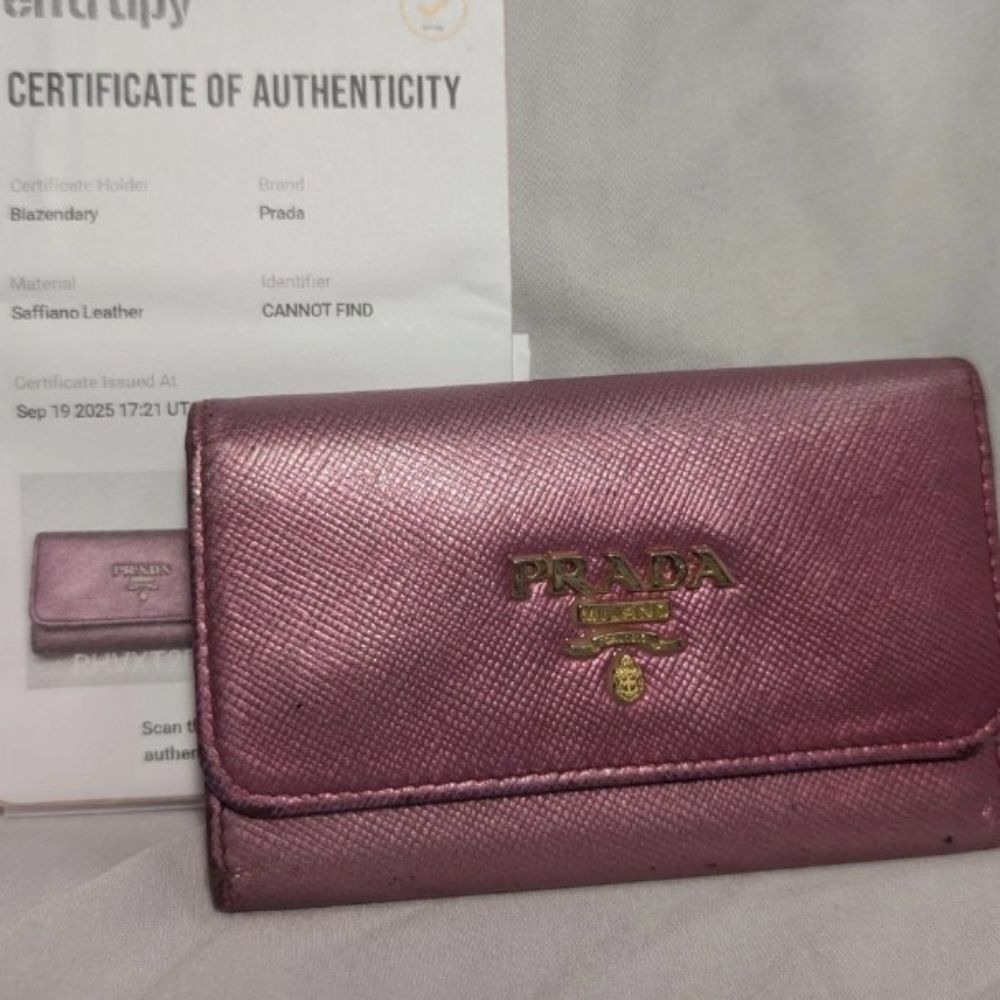 Authentic Prada Metallic Pink Leather Key Wallet